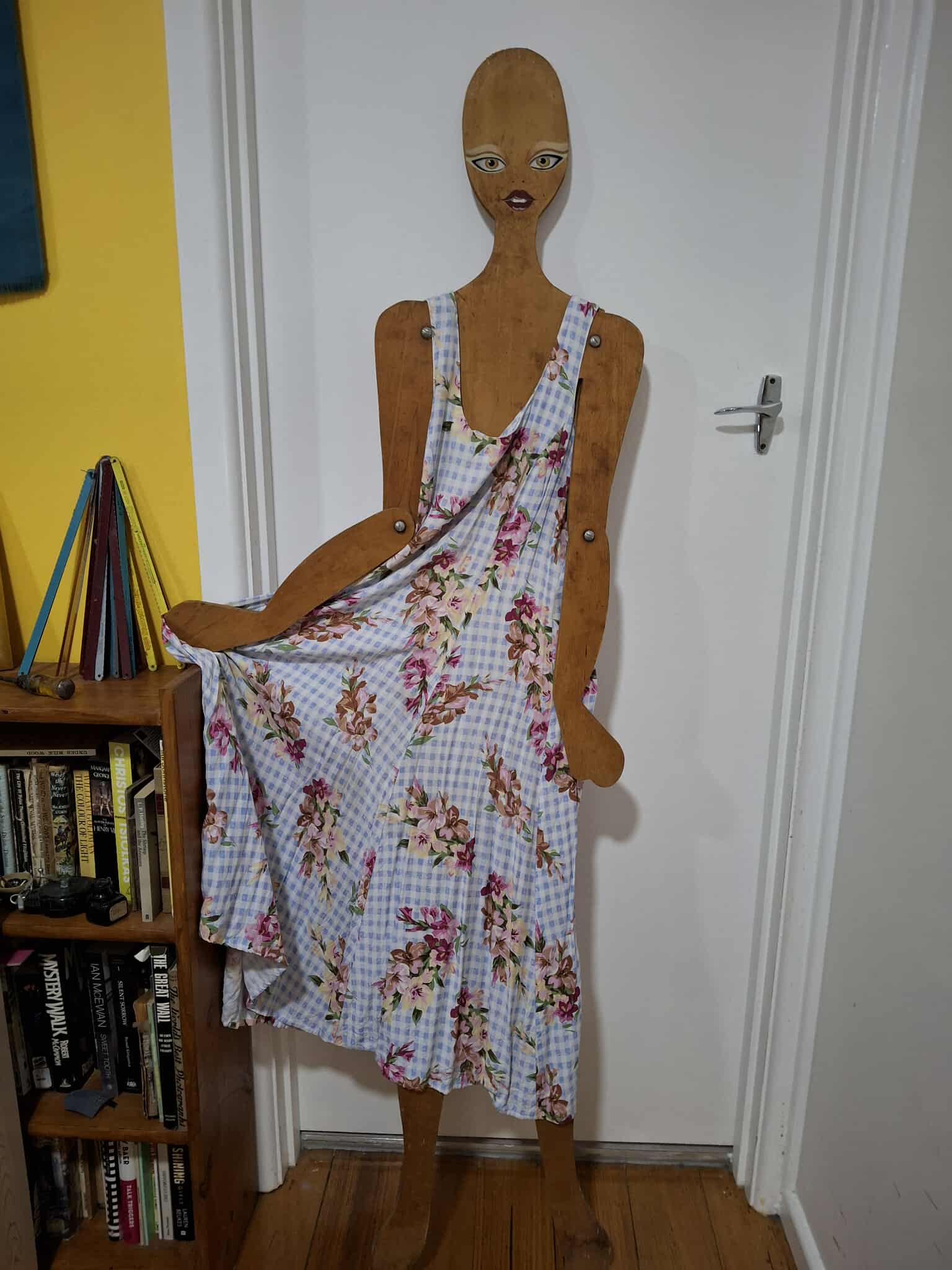 Kaaron's frock on a display window dummy